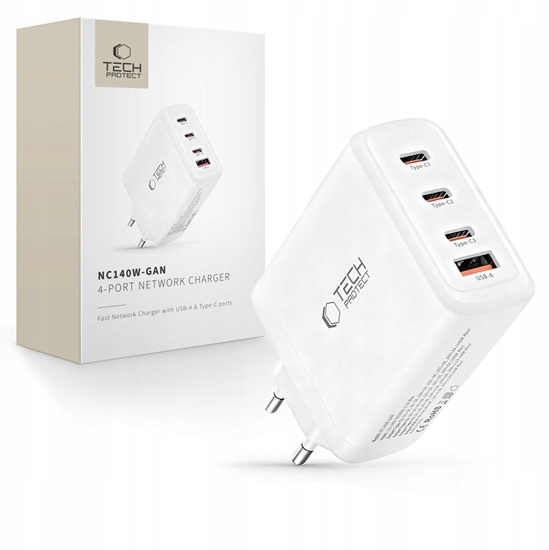 Изображение TECH-PROTECT NC140W-GAN 4-PORT NETWORK CHARGER PD 140W / QC3.0 WHITE