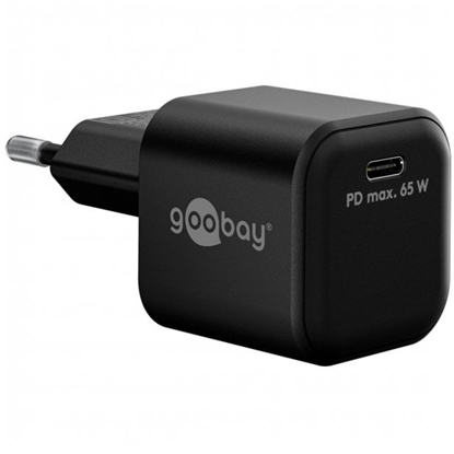 Picture of adowarka Goobay USB-C charging set, PD, 65 watts, USB-C textile cable (black, 1x USB-C PD, GaN, 1 meter cable)