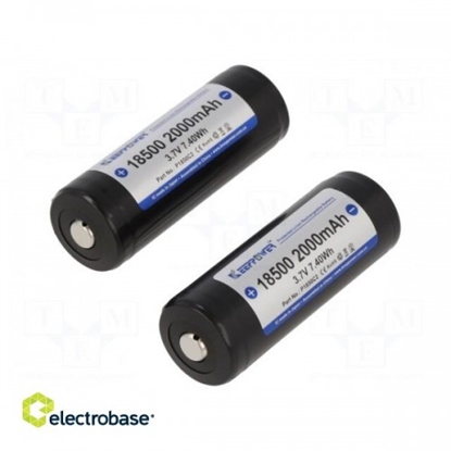 Изображение Akumulators: Li-Ion | 18500 | 3,7 V | 2000mAh | Ø18,4x52,6 mm