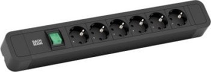 Picture of Bachmann PRIMO2 socket strip 6x earthing contact, aluminium, switch, black, 2 m