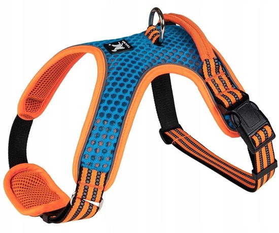 Изображение Barry King Szelki dla psa, niebiesko-pomaraczowe, odblaskowe, rozmiar XL, podkadka pod szyj, ob.szyi 66-92cm/ob.klatki 74-121cm