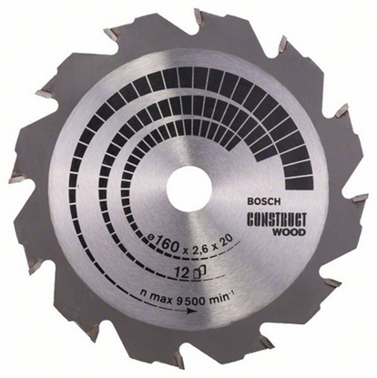 Attēls no Griešanas disks kokam Bosch CONSTRUCT WOOD; 160x2,6x20,0 mm; Z12; 12°