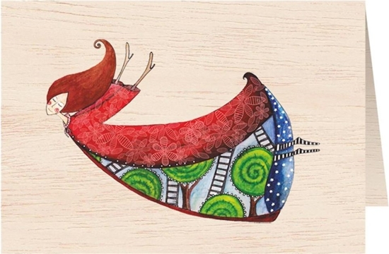 Picture of Cozywood Karnet drewniany C6 + koperta Kobieta w czerwonej