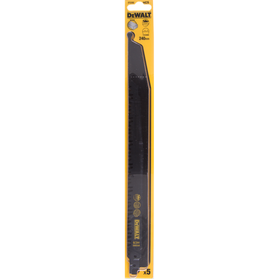Изображение Dewalt Brzeszczoty do pilarek szablowych HCS 240mm podz. 5-6,5mm 5szt. DT2352