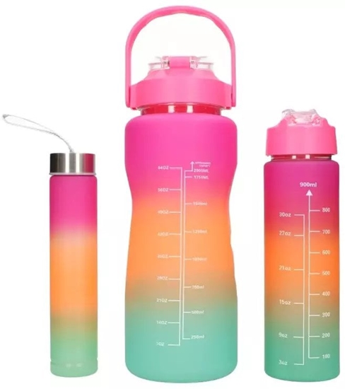 Picture of ExtraLink Bidon motywacyjny 3w1 zestaw, róowy-pomaraczowy, 2000ml+900ml+300ml