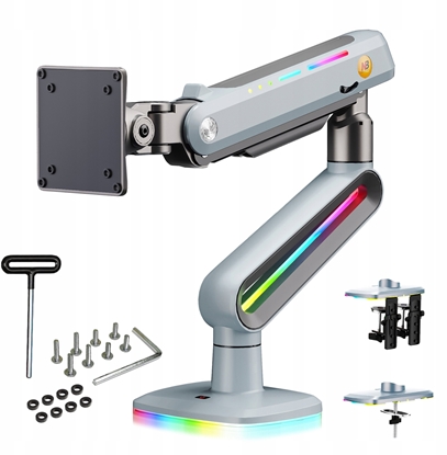 Attēls no F6-XV Lake Blue Podwietlenie RGB Gamingowy mocny uchwyt biurkowy do duych monitorów 32-60 cali