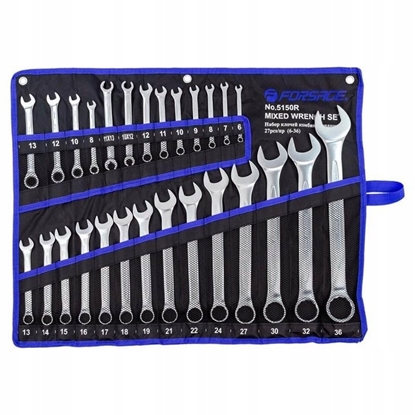 Изображение Forsage Zestaw kluczy paskich i oczkowych 27el. (6-36mm) w pótnie (4 z grzechotk)