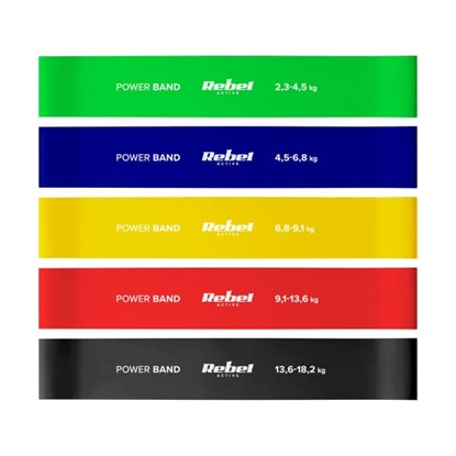 Picture of Lateksa vingrošanas lentu komplekts - Mini Band L, 2,3-18,2 kg, 5 lentes, krāsainas, REBEL ACTIVE