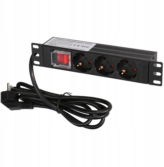 Picture of Listwa zasilajca ExtraLink 10" 1U 3 SOCKET EU TYPE POWER PDU WITH SWITCH PDU 3-EU