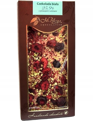 Picture of M.Pelczar Chocolatier Biaa czekolada z pistacjami i winiami 85g