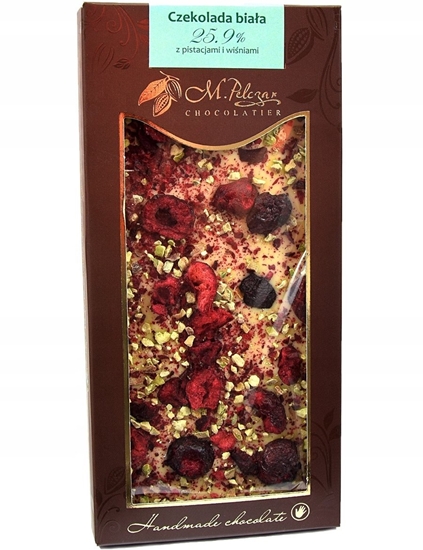 Picture of M.Pelczar Chocolatier Biaa czekolada z pistacjami i winiami 85g
