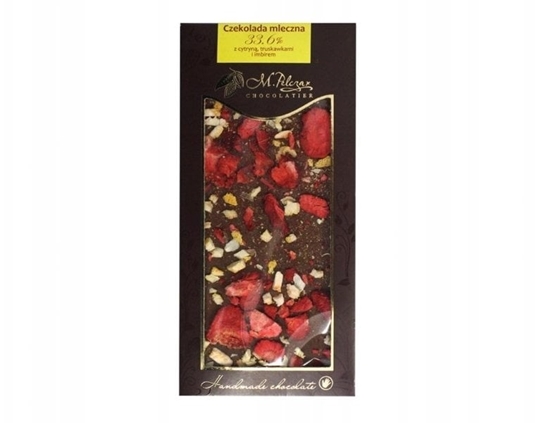 Picture of M.Pelczar Chocolatier Mleczna czekolada z cytryn, truskawkami i imbirem 85g