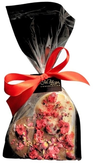 Изображение M.Pelczar Chocolatier Serce z mlecznej i biaej czekolady z patkami róy i malin 90g