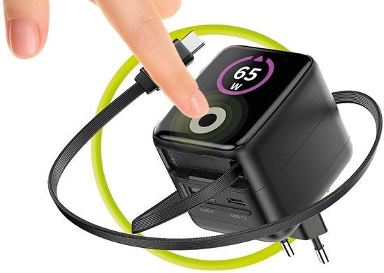 Picture of Mobile Origin 65W GaN Display Charger PW3 - USB-C Self-Retracting Cable + USB-C + USB-A