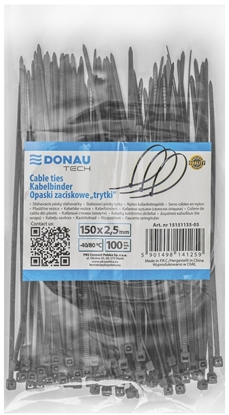 Attēls no Opaski zaciskowe/trytytki DONAU TECH, 150x2,5mm, 100szt., temp. -40/80, czarne