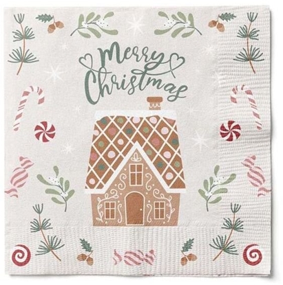Picture of Party Deco Det Gamle Apotek Napkins h 33cm w 33cm 20/pack white christmas ginger