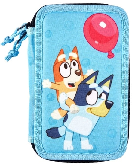 Picture of Piórnik Euromic Bluey 2-compartment filled pencil case, 300D RPET nylon, A6 notebook, sharpener, ruler 15 cm, 12 colouring pencils, 2 pencils, eraser, 300D nylon, 19.5 x 12.5 x 5 cm