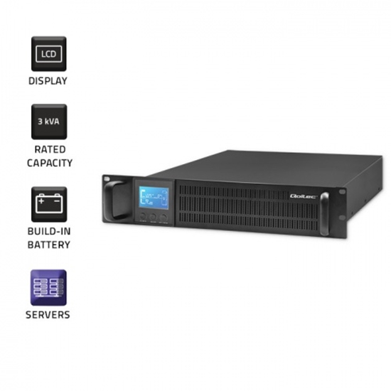 Изображение Qoltec 53947 Online UPS for RACK | 3kVA | 2400W | LCD | Battery 6x12V/7Ah