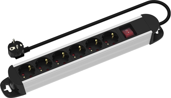 Изображение Roline Power Strip, 6-way, with Switch, Aluminium Housing, black / silver, 3 m