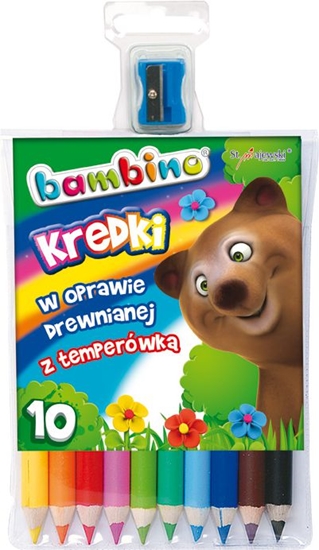 Picture of St. Majewski Kredki BAMBINO w oprawie drewnianej z temperówk, 10 kolorów