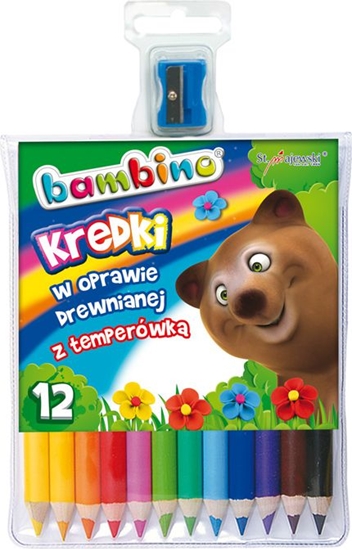 Picture of St. Majewski Kredki BAMBINO w oprawie drewnianej z temperówk, 12 kolorów, licencja BAMBINO