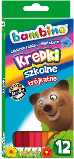 Изображение St. Majewski Kredki szkolne trójktne, 12 kolorów, licencja BAMBINO