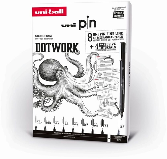 Picture of Uni Pin Dotwork Box - Gift box with exercises (contains 8x uni pin + 1 pencil 0.5 mm)