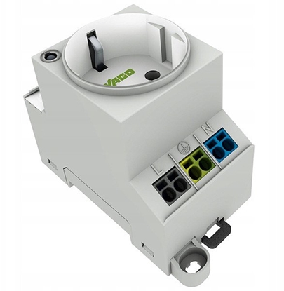 Attēls no WAGO Service stik til montering på DIN skinne, type F (Schuko) med LED status indikator og Push in klemmer, mulighed for videresløjfning