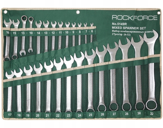 Изображение Zestaw kluczy pasko-oczkowych 27el. (6-32mm) na pachcie (2 z grzechotk)