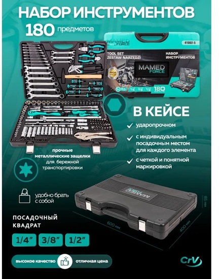 Picture of Zestaw narzdzi 1/4", 3/8" i 1/2" 180el. (6-ktnych) (4-32mm)