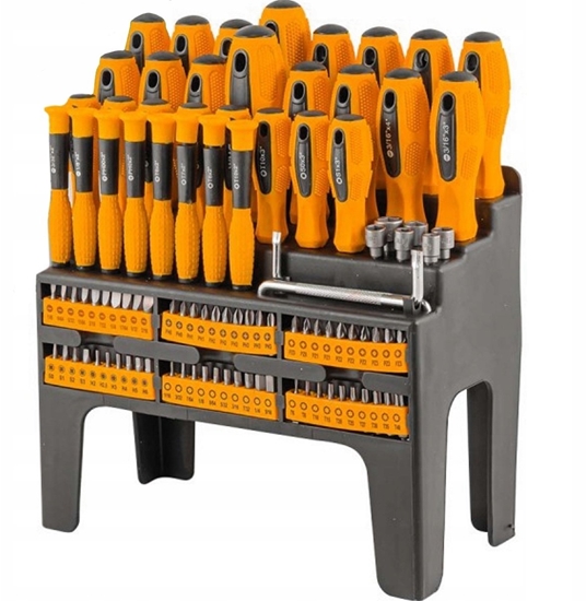Picture of Zestaw wkrtaków i bitów w plastikowym stojaku 100el.