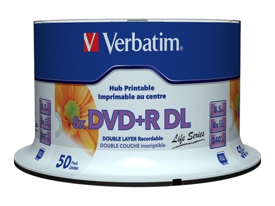 Picture of 1x50 Verbatim DVD+R DL wide pr. 8x Speed, 8,5GB Life Series