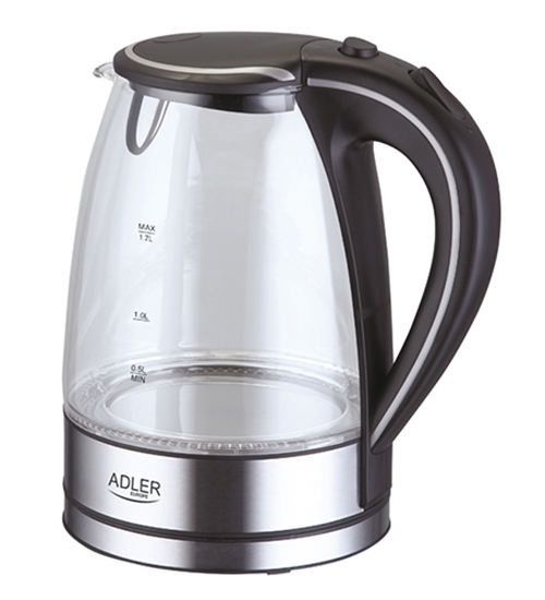 Picture of Adler | Kettle | AD 1225 | Standard | 2000 W | 1.7 L | Glass | 360° rotational base | Stainless steel/Transparent