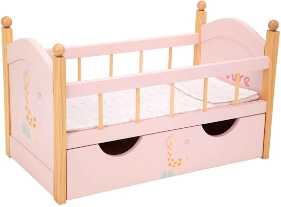 Picture of Arias drewniane óeczko dla lalek z szuflad i pociel róowa (do 45 cm)