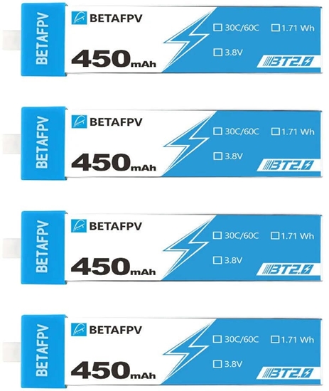 Picture of BetaFPV BT2.0 450mAh 4-pack | Zestaw baterii do dronów 1S | 3.8V, 450mAh
