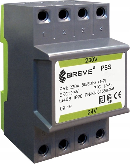 Изображение BREVE Transformator 1-fazowy moduowy PSS 30N 30VA 230/24V /na szyn/ 16024-9879