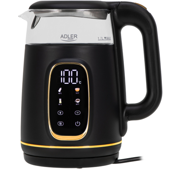 Picture of Adler Kettle with LED Display | AD 1305 | Electric | 2200 W | 1.7 L | Plastic | 360° rotational base | Black/Gold