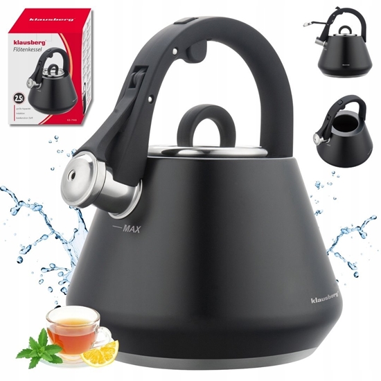 Picture of CZAJNIK STALOWY Z GWIZDKIEM 2,5L KLAUSBERG KB-7948 CZARNY