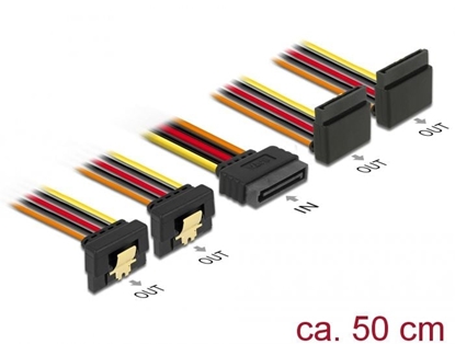 Picture of Delock Cable SATA 15 pin power plug with latching function > SATA 15 pin power receptacle 2 x down / 2 x up 50 cm