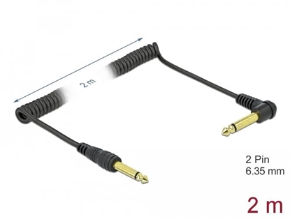 Изображение Delock Coiled Cable 6.35 mm 2 pin Mono Jack male to Mono Jack male angled 2 m black