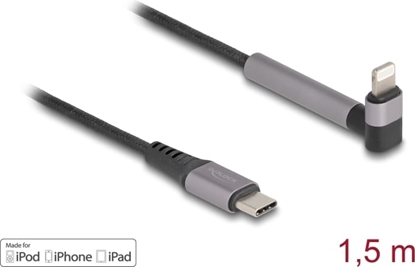 Изображение Delock Data and Charging Cable USB Type-C™ to Lightning™ for iPhone™, iPad™, iPod™ angled with stand function black 1.5 m MFi