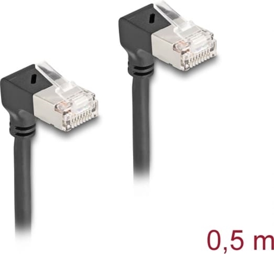 Picture of Delock RJ45 Network Cable Cat.6A S/FTP Slim 90° upwards / upwards angled 0.5 m black