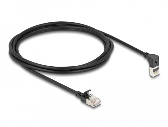 Picture of Delock RJ45 Network Cable Cat.6A S/FTP Slim 90° upwards angled / straight 2 m black