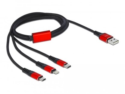 Attēls no Delock USB Charging Cable 3 in 1 Type-A to Lightning™ / 2 x USB Type-C™ 1 m black / red