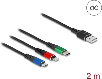 Picture of Delock USB Charging Cable 3 in 1 Type-A to Lightning™ / Micro USB / USB Type-C™ 2 m 3-coloured