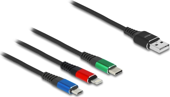 Picture of Delock USB Charging Cable 3 in 1 Type-A to Lightning™ / Micro USB / USB Type-C™ 2 m 3-coloured