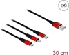 Изображение Delock USB Charging Cable 3 in 1 Type-A to Lightning™ / Micro USB / USB Type-C™ 30 cm black / red