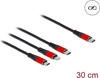 Изображение Delock USB Charging Cable 3 in 1 USB Type-C™ to Lightning™ / Micro USB / USB Type-C™ 30 cm black / red