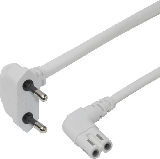 Изображение DELTACO ungrounded device cable, 0.5m, angled CEE 7/16, IEC 60320,whit