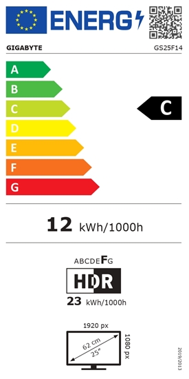 Picture of Gigabyte | GS25F14 EK | 24.5 " | SS IPS | FHD | 144 Hz | 1 ms | 1920 x 1080 pixels | 300 cd/m² | HDMI ports quantity 2